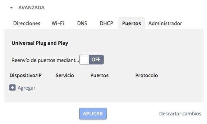 Activar o desactivar UPnP