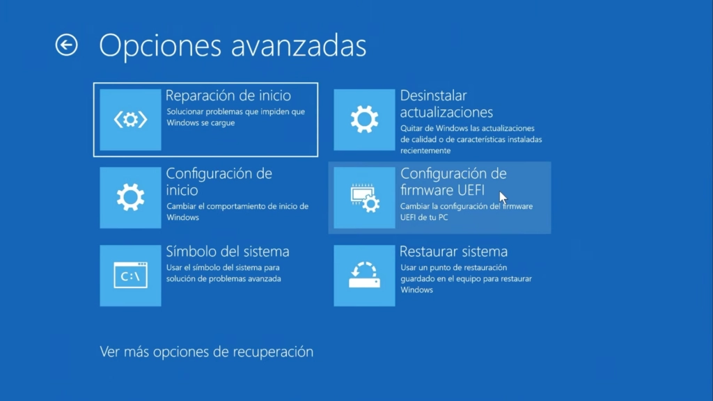 configuración avanzada del firmware UEFI