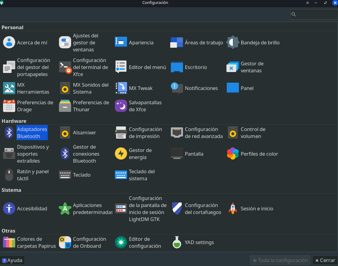 Panel de Control MX Linux