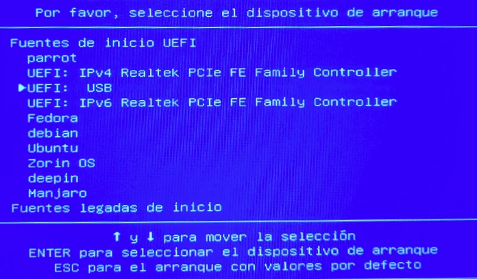 Menú arranque PC